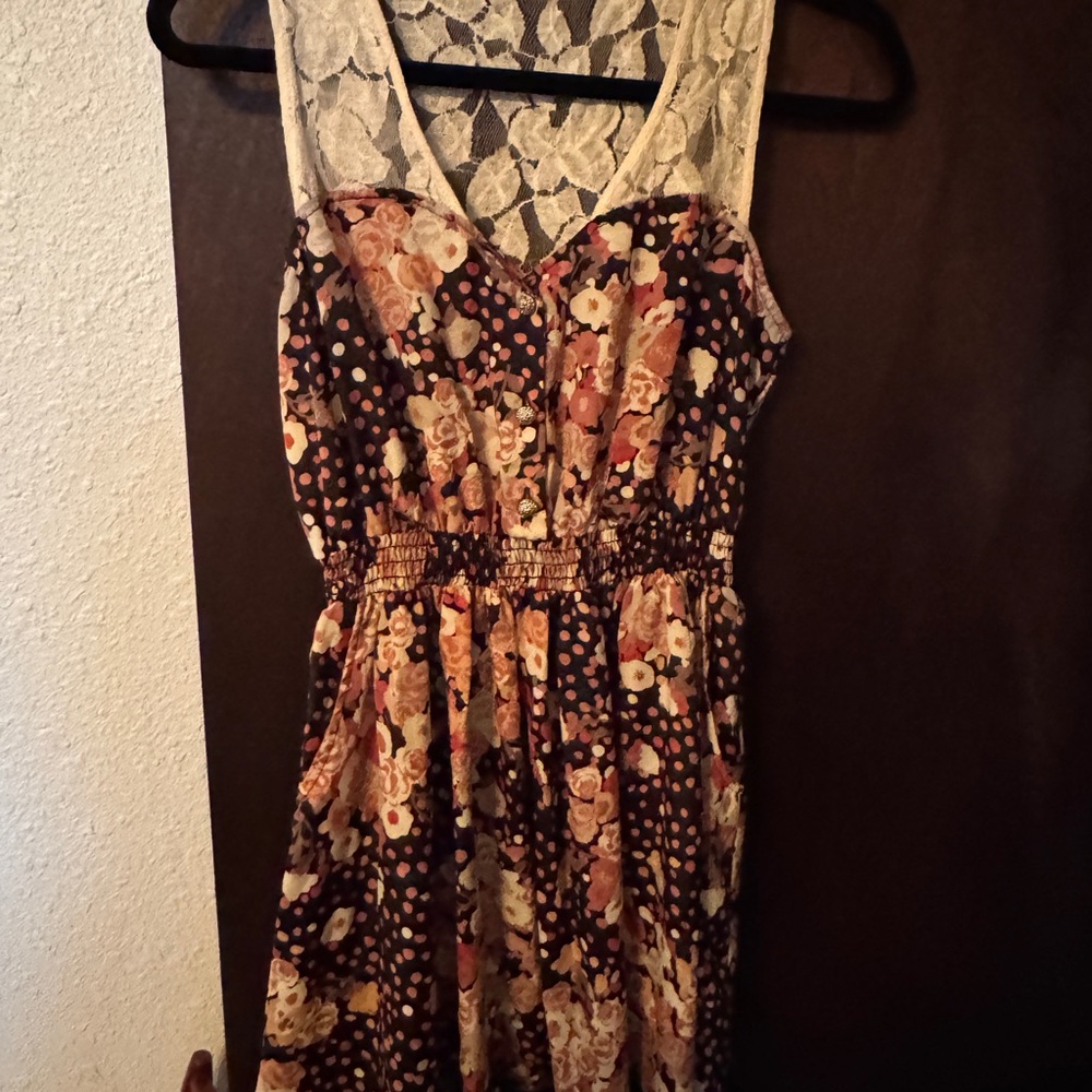 Monteau Black and Cream Floral Midi Dress